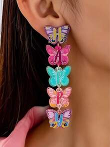 1 pereche cercei lungi din acrilic cu fluture multicolor imprimat cu jeleu, cercei suspendați la modă pentru femei