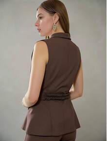 ZALLA Sleeveless Blazer And Pants Set With Asymmetrical Hem Belt - Rỉ Nâu - Xem 3