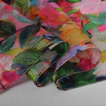 100% Mulberry Silk Scarf For Women Lightweight Long Scarves Beach Wraps Cover Up -Travel Photography Scarfhalloween - 綠色粉紅色 - 查看 8