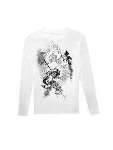 甜美休闲宽松天使圆领长袖 T 恤上衣 - 白色 - 查看 5