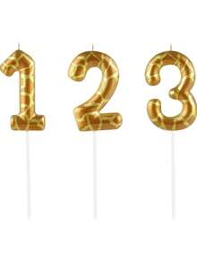Gold Plated Giraffe Print Numbered 0-9 Birthday Animal Theme Anniversary Celebration Party Cake Decorative Candles - Multicolor - View 5