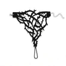 1pc The Dark Gothic Women's Ring Chain Bracelet Is Easy To Wear And Is Suitable For Masquerade Parties Or Cosplay, In A Black Reversible Velvet Glove Style,Unique Gothic Style Black Thorns Fingerless Bracelet For Women - 黑色 - 查看 3