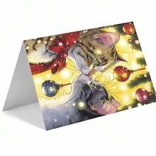 1 pieza Tarjeta de felicitación navideña australiana con sobre, 11cm X 16cm - Diseño encantador de gatos besándose con adornos festivos, ideal para amigos, familia y amantes de los gatos, tarjeta de celebración navideña conmovedora