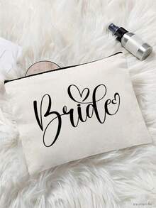 Bridal Bridesmaid Makeup Bag Wedding Bag Wedding Gift, Printed With The Letters "Bride/Sister Of The Bride" Canvas Zipper Bag, Wedding Party Gift, Multiple Styles Available, White Bag,Travel Storage Bag, Wash Bag, Hair Accessory Storage Bags, Practical Bride Team Gifts, Wedding Supplies, Bridal Party Gift For Besties And Sisters