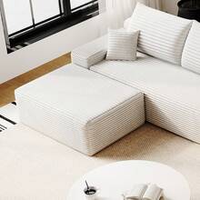 LUCKHAO 37.40"Sofa Ottoman ,No Assembly Required,White(Plush Corduroy Fabric) DIY Sofa Chairs, No Assembly Required Suitable For Balconies, Living Rooms, Bedrooms - trắng - Xem 5