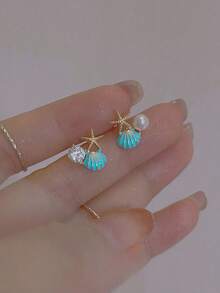 1 Pair Elegant Resin Blue Shell & Starfish Beach Resort Style Earrings - Starfish Shells - View 3
