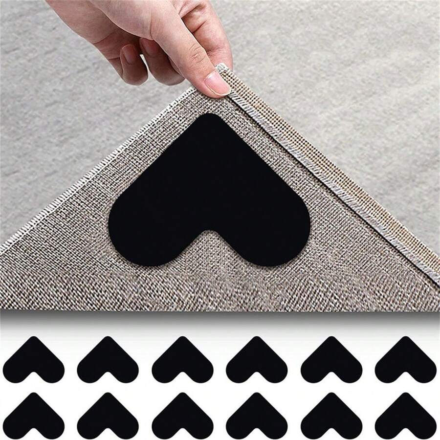 12pcs High Quality Anti-Slip Carpet Grippers, Suitable For Living Room, Dining Room, Bathroom Carpets, Prevent Carpet Shifting And Rolling Edges, Black