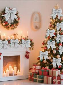 2pcs Large Silver Flashing Ribbon Bow Ties, Red Bows - Christmas Wreath Bows, Christmas Flashing Bow Wreaths, Christmas Tree Party Decorations, Christmas Decorative Wreath Decorations, Suitable For Big Gifts - Indoor/Outdoor Use - Silver - View 11