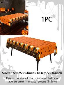 1pc Disposable Halloween Tablecloth, Bat Skull Haunted House Pumpkin Cobweb Bloody Handprint Pattern Print, Suitable For Halloween Decoration, Birthday Party Decor - Multicolor - View 11