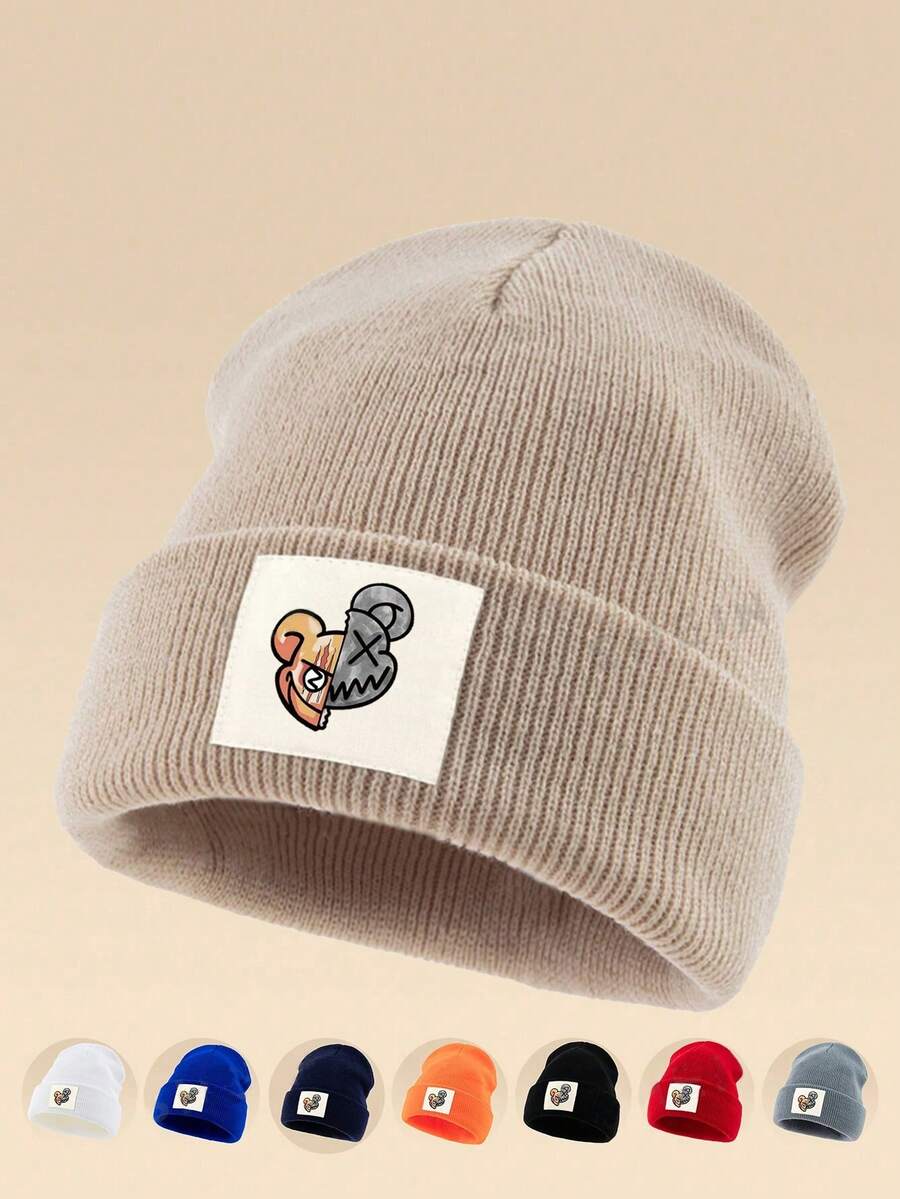1pc Men's Autumn/Winter Outdoor Casual Warm Personalized Graphic Print Knit Beanie Hat, Solid Color Pullover Cap Suitable For Daily Wear - Hedging Cap - View 1