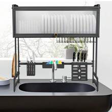 Dish Drainer, 3-Tier Stainless Steel Dish Drainer With Drip Tray, Dish Drainer With Cup Holder, Dish Dryer For Kitchen Counter - Đen-75*30*78cm - Xem 4