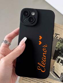 1pc Customized Mirror Transparent Solid Color Cute Heart Shape Text Personalized Phone Case, Compatible With Apple 11 12 13 14 15 16 Pro Max