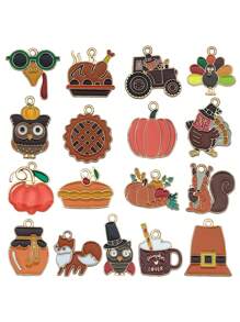 10/20/30pcs Random DIY Thanksgiving Oil-Drip Pendant, Featuring A Pumpkin And Squirrel Design, Perfect For Desserts, Turkey Keychains, And Hanging Decorations, With Alloy Accessories