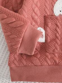 2 件套女婴可爱兔子图案纹理针织套头衫和棕色裤子，休闲日常装 - 彩色 - 查看 4