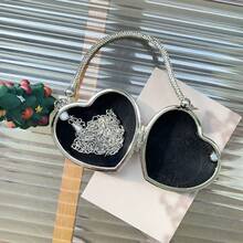 Luxury Mini Rhinestone Inlay Heart Shape Crystal Clutch Purse Stones Evening Wedding Party Shoulder Bags Handle Rhinestone Handbags ,Wedding , Wedding - Silver - View 4