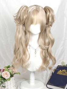 合成长卷发波浪洛丽塔假发带刘海双马尾女孩可爱金发角色扮演适合女性派对和万圣节 - 彩色 - 查看 13