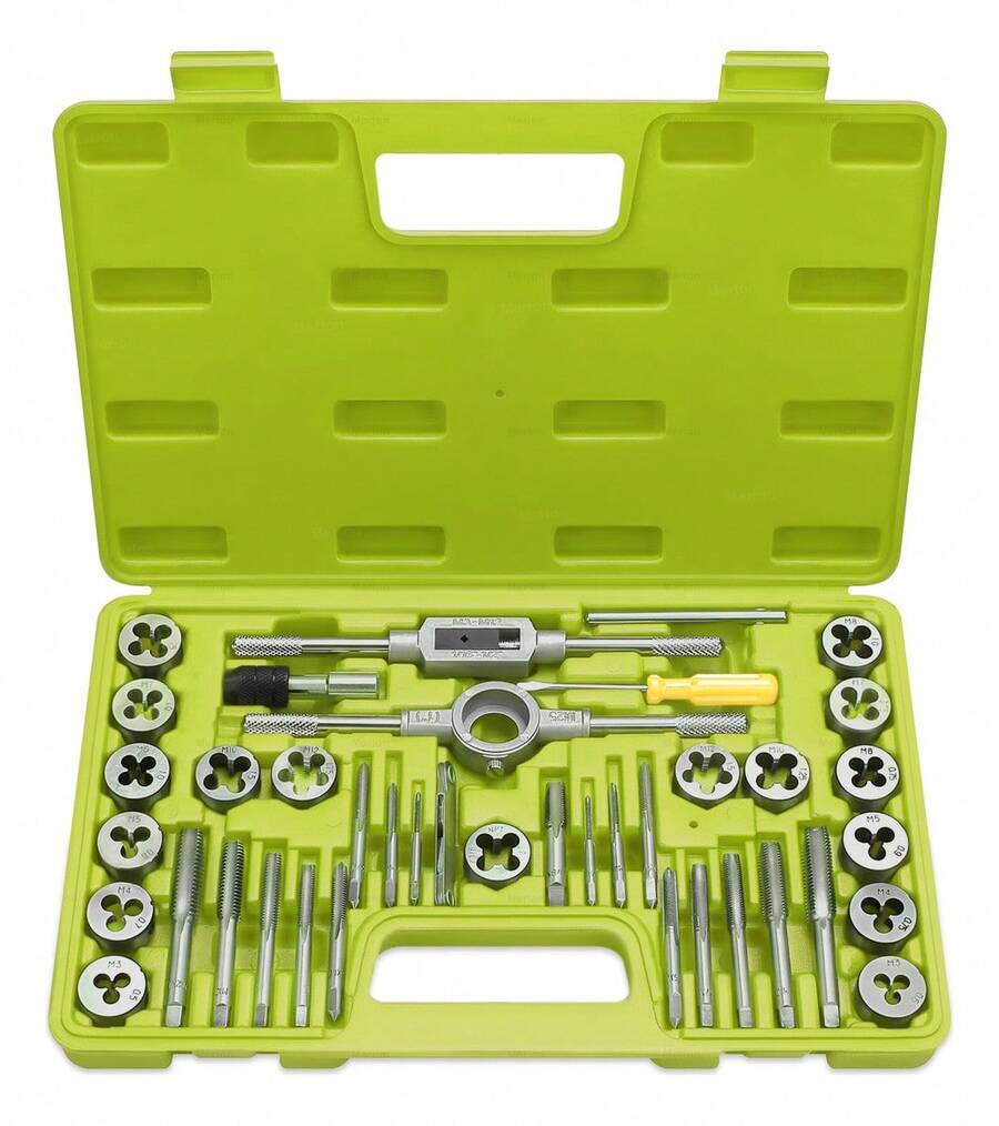 Juego De Pulgada Acero Machuelos Y Terrajas, 40 Pcs - Verde - Ver 1