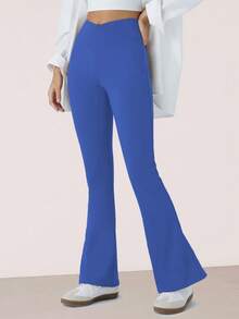 RUNONWHEELS 5 Women's Seamless Yoga Outdoor Flare Pants, High Waist Tummy Control Lifting Pants - Royal Blue - View 8