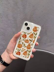 WeiMi 1pc Fashionable Watercolor Pumpkin Pattern Transparent Shockproof Soft Phone Case, Compatible With IPhone 16/16 Plus/16 Pro/16 Pro Max - Multicolor - View 5