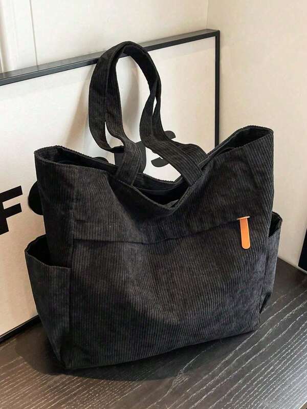 Simple Solid Color Multiple Pockets Shoulder Bag Corduroy Hobo Tote Bag For Women, Casual Crossbody Bag Large Capacity Purse Bucket Bag, Shoulder Satchel Daypack For Outdoor Travel Commuting Work, Vintage Satchel Shopping Bag College Computer Bags