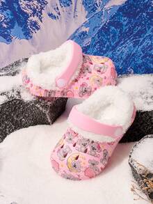 1 Pair Girls Cute Koala & Heart Thermal Lined Warm Comfortable Indoor Slip-On Shoes, Suitable For Winter - Pink - View 2