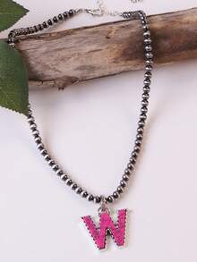 1pc Western Country Style Vintage Textured CCB Multicolor Leopard Print Black & White Plaid 26 Letter Minimalist Pendant Necklace, Sweater Chain