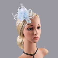 Fascinators Hats Women,Tea Party Fascinator Hair Clip With Feathers Wedding,Derby Hats Headbands - Ha9589-藍色 - 查看 3