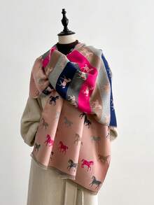 1pc Elegant High-Quality Jacquard Lamb Wool-Like Horse Pattern Scarf, Warm And Fashionable For Women, Suitable For Air-Conditioned Rooms, Autumn/Winter For Dress