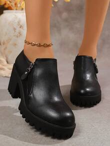 2025年冬季新款厚底休闲时尚女式浅口鞋 - 黑色 - 查看 4