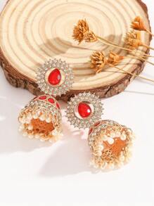 1 Pair Elegant Bohemian Style Crystal Rhinestone Faux Pearl Tassel Teardrop Earrings, Suitable For Women & Girls Everyday, Festival, Wedding And Party Wear/Jewelry Gift - Multicolor - View 5