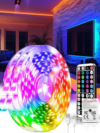 NBBUFF 16ft-100ft Led Strip Lights For Room Decor, Remote Control Color Changing Strip Lighting Can Adjust Color And Brightness, 6 DIY Modes, Led Lights For Bedroom Decor, Home Decor, TV Backlight, Living Room, Halloween, Christmas Decor And Give Gifts