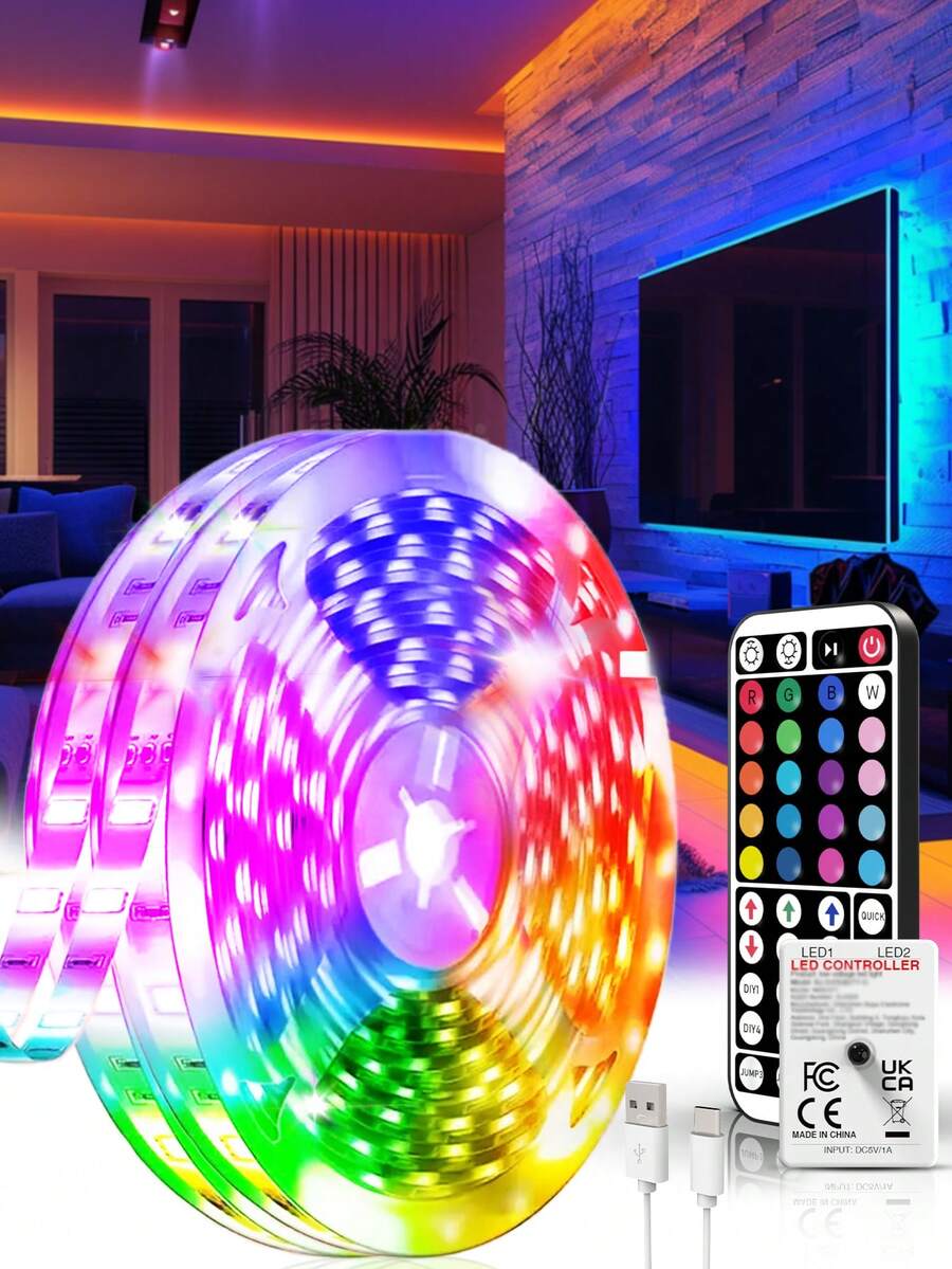 NBBUFF 16-100ft LED Strip Lights, Suitable For Room Decoration, Remote Control Color Changing Lights, Adjustable Color And Brightness, 6 DIY Modes, Applicable For Bedroom Decor, Home Decor, TV Backlight, Living Room, Halloween, Christmas Decoration, Also A Great Gift