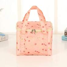 1 pieza Bolsa de picnic de tela Oxford con estampado de lunares, bolsa de hielo cuadrada de gran capacidad, bolsa bento portátil, bolsa de almuerzo