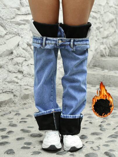 Jeans casuales y elegantes para mujer Mobula Sound, versátiles para otoño/invierno, adecuados para uso casual, vacaciones, fiestas de cumpleaños, fiestas de solteros, viajes, actuaciones en el escenario, meriendas, aeropuertos, con lavado de mezclilla y forro térmico