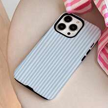 Funda para teléfono (1 unidad) con diseño de líneas azules y blancas, 2 en 1. Resistente, absorbe los golpes y tiene un diseño moderno. Compatible con phone 16/15/14/13/12/11/Plus/Pro. Para hombres y mujeres. Un regalo ideal para Halloween. - Colores mezclados - Ver 3