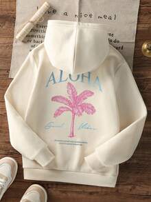 1pc Tween Girl Casual Printed Pullover Sweatshirt, Thermal Lined, Long Sleeve, Autumn/Winter Student Clothing - Apricot - View 3