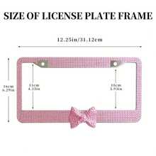 2PCS Stainless Steel License Plate Frames, Pre-Drilled US Standard Size, Scratch-Resistant & Weatherproof (White/Pink/Black), Custom Car Decor Accessories, Stylish Plate Protector, Practical Gift For Car Owners - 粉紅色和粉紅色蝴蝶結 - 查看 2