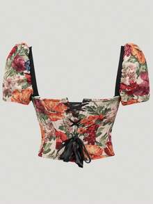 这款多功能彩绘晚礼服：配有可拆卸泡泡袖和修身外层束腰，适合约会之夜和节日舞会。 - 彩色 - 查看 4