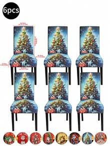 1 pieza/4 piezas/6 piezas/20 piezas Funda de silla impresa en seda de leche navideña, funda protectora elástica impresa para sillas, apta para oficina, sala de estar, hotel, sillas de eventos, árbol de Navidad, Papá Noel, muñeco de nieve, campana navideña