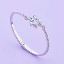 Givenchy Olive Branch Series Faux Crystal Silver-Tone Bangle Bracelet, Elegant Wrist Accessory For Women