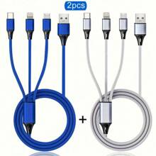 Cable de carga trenzado USB 3 en 1 compatible con iPhone/Tipo-C/Micro USB compatible con iPhone 14 13 12 11 Pro Max Xs Max, compatible con Samsung, Redmi, OnePlus, compatible con Xiaomi, teléfonos móviles Android, cámara, MP3, adaptador universal de poliamida