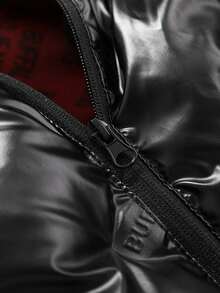 2025 Men's Glossy Stand Collar Windproof Long Sleeve Detachable Hood Solid Color Casual Padded Coat, Warm For Autumn/Winter