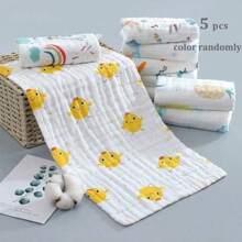 5pcs/Pack Random Color 6-Layer  Cartoon Baby Handkerchiefs, Newborn Bibs, Face Towels, Burp Cloths