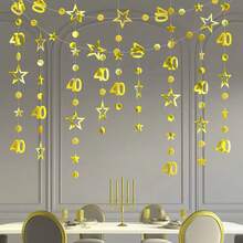 2pcs 40th Birthday Decorations Number 40 Circle Dot Twinkle Star Garland Hanging Streamer Bunting Banner Backdrop For 40 Year Old Happy Birthday 40th Anniversary Forty Party Supplies - Multicolor - View 4