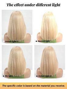 FIVE STARS 14 英寸金色鲍勃短直发带刘海耐热合成假发，适合女士时尚自然发型，适合派对角色扮演万圣节日常穿着 - 金色 - 查看 8