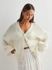 Women's Solid Color Long Sleeve Cardigan, Spring Fall Button Up Knit Sweater Lightweight Casual Open Front Coat