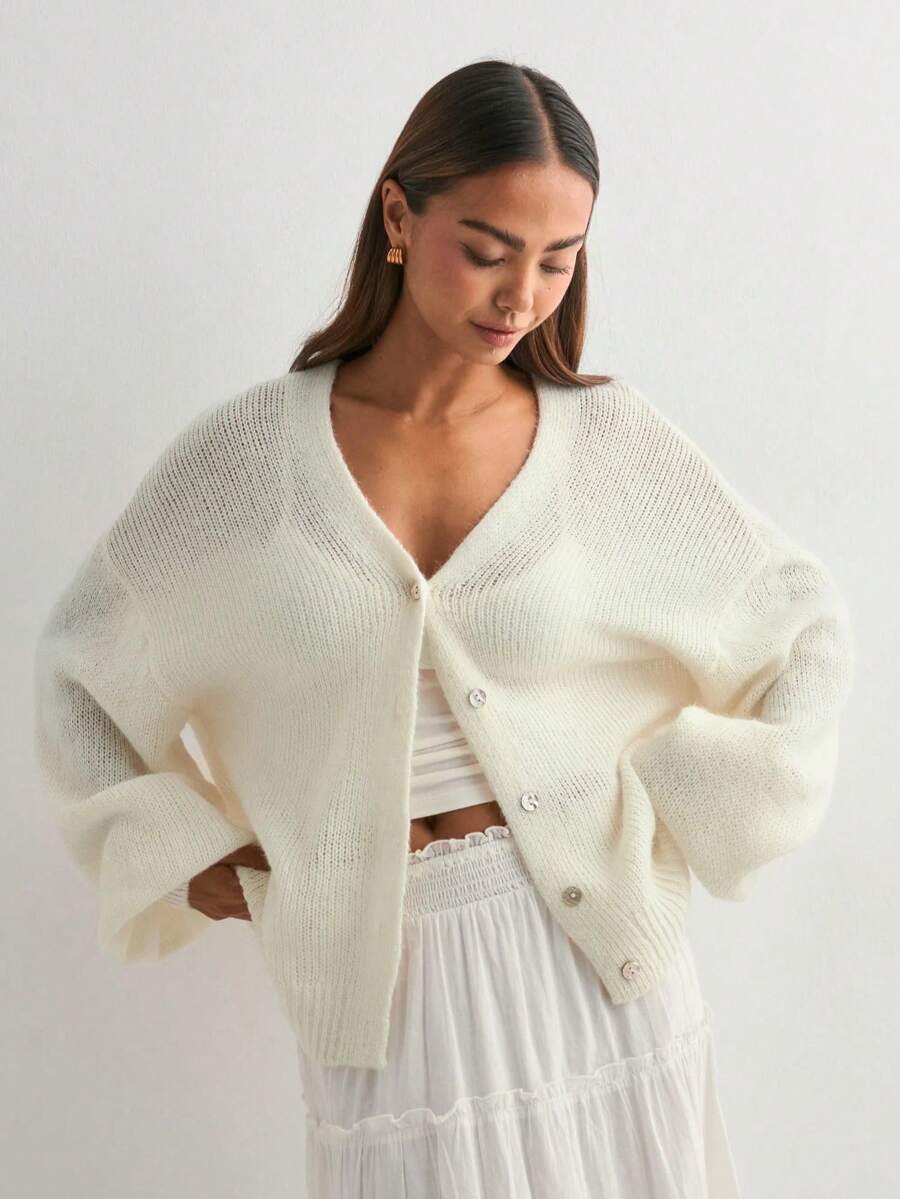 Women's Solid Color Long Sleeve Cardigan, Spring Fall Button Up Knit Sweater Lightweight Casual Open Front Coat