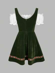 ii Women's German Oktoberfest Costume Traditional Bavarian Beer Garden Velvet Dress, Halloween - Green - View 2