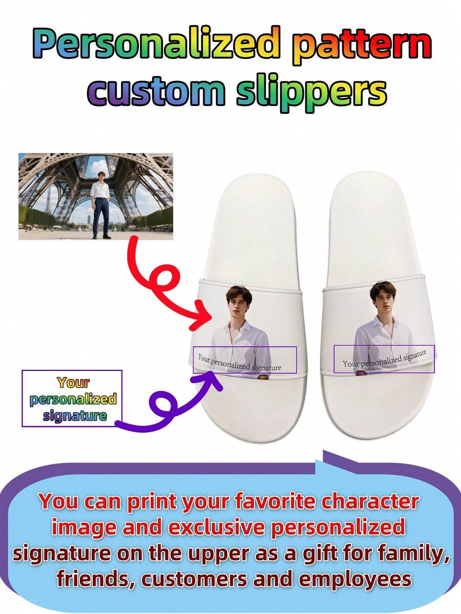 Customized Men's Slippers, Personalized Pattern Slippers, Customized Gift, Couple Customized Gift, Halloween Customized Gift, Suitable For Beach, Holiday, Spa, Party, Office