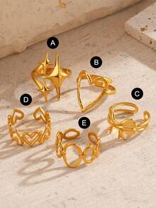 5 Pcs/Set Stainless Steel Fashion Star & Heart Shaped Rings, Suitable For Women Daily Wear - Multicolor - View 4